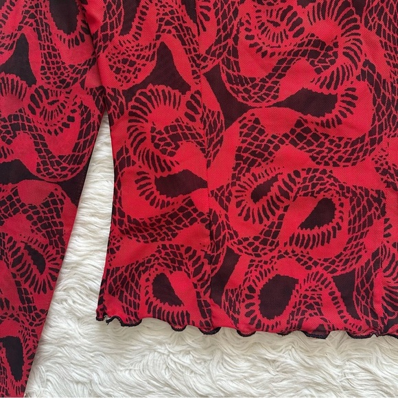 I.AM.GIA Crop Top Medusa Top Mesh Long Sleeve Snakeprint Red Black Sz XS - Picture 6 of 12